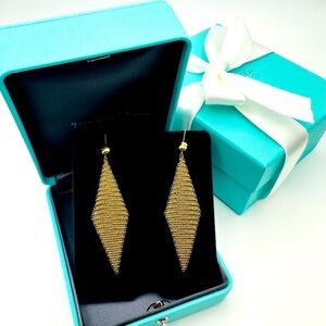 RARE Tiffany & Co. 1981 Elsa Peretti 18K Yellow Gold 3” Mesh Earrings Packaging